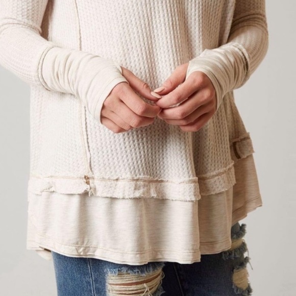 FREE PEOPLE Beige Laguna Thermal Waffle Long Sleeve Top - Picture 10 of 10